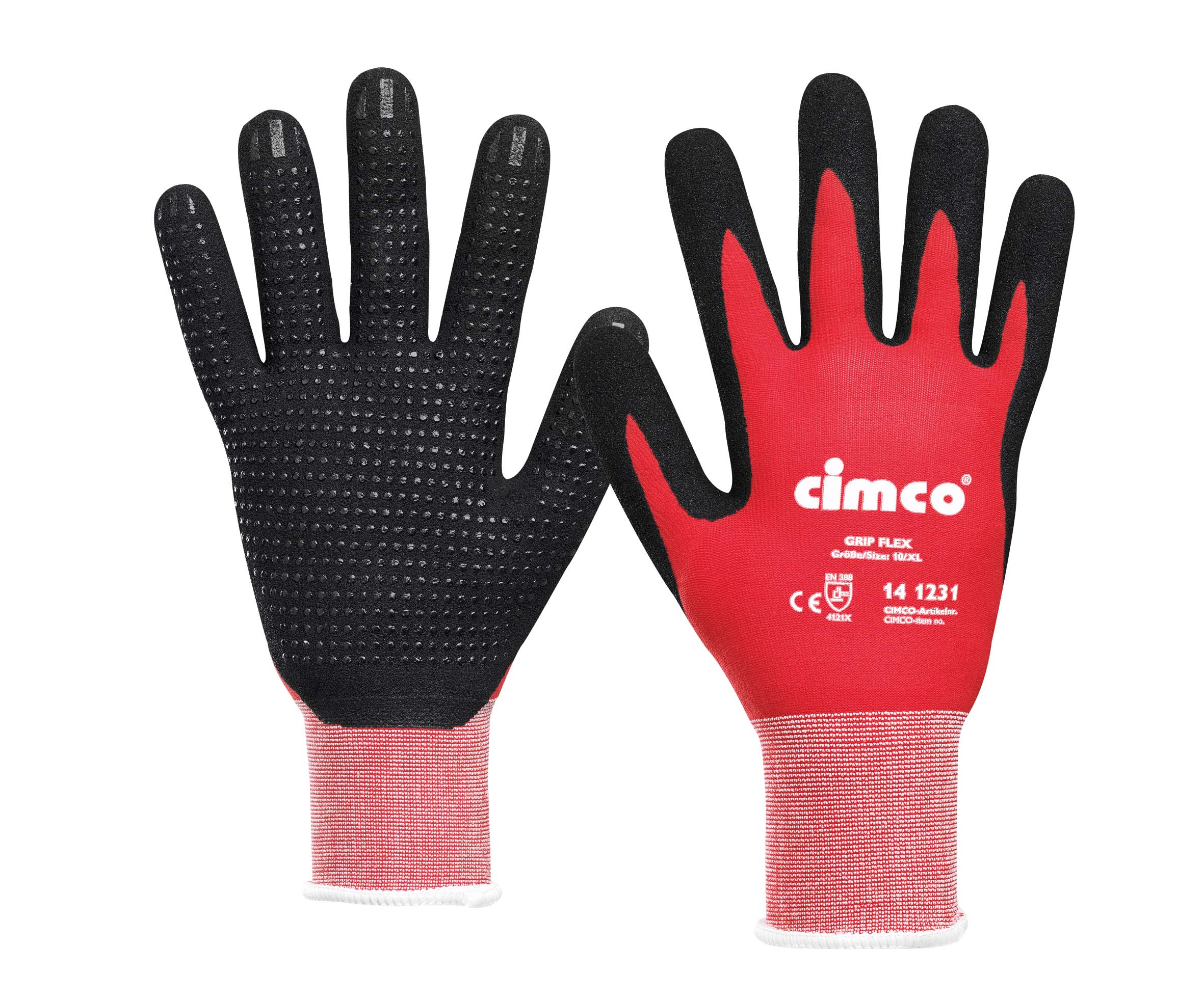  Werkhandschoenen Grip Flex, zwart/rood, Maat 9/L 