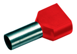  Geïsoleerde TWIN Adereindhuls, 2x 1mm², lengte 10mm, DIN rood 